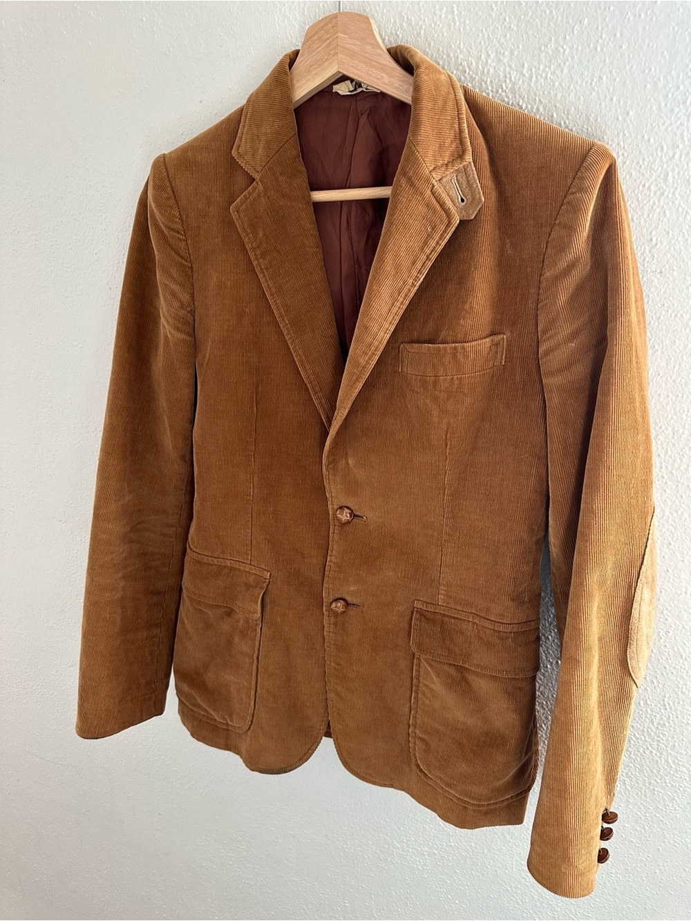 Vtg Brown Tan Corduroy Button Suede Patch Blazer Suit Jacket Librarian Japan (S)